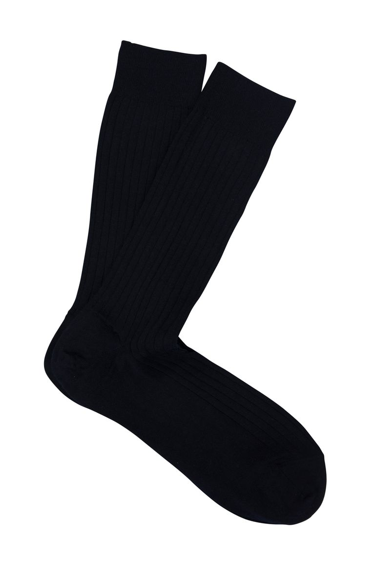 Marcoliani Navy Ribbed Extrafine Merino Wool Calf Height Sock