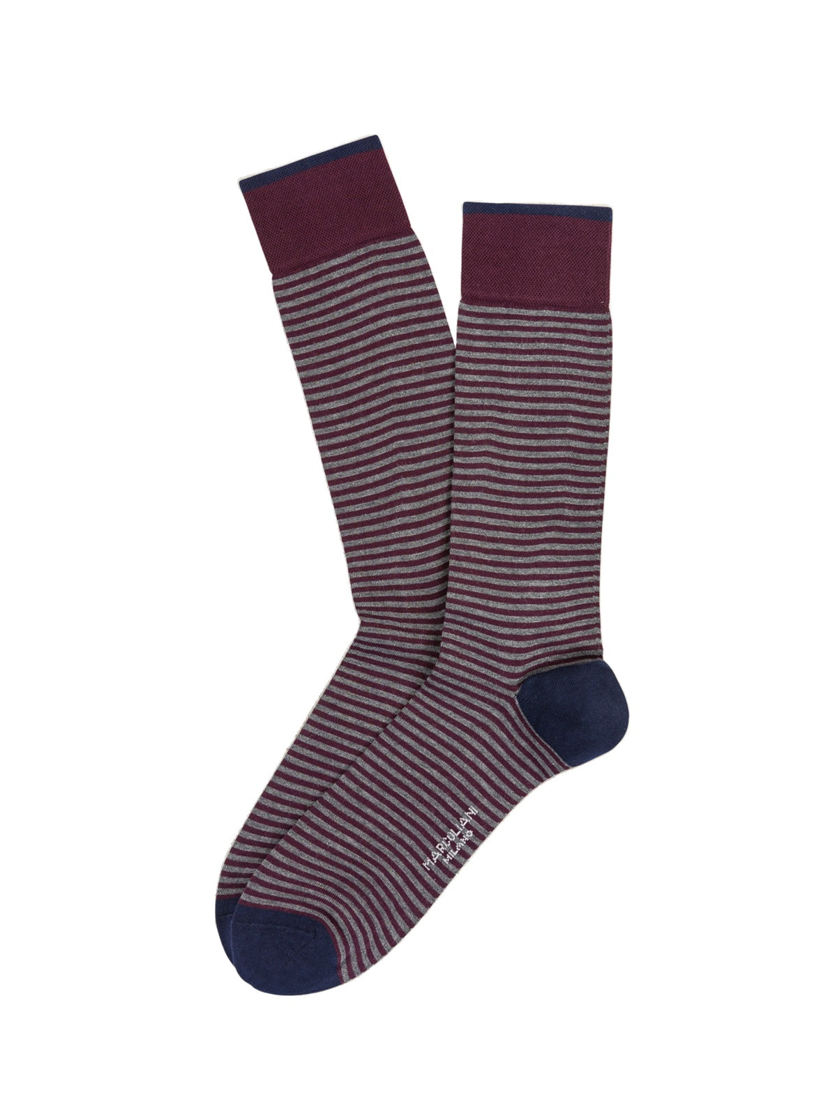 Marcoliani Pima Cotton Burgundy & Grey Palio Stripe Socks