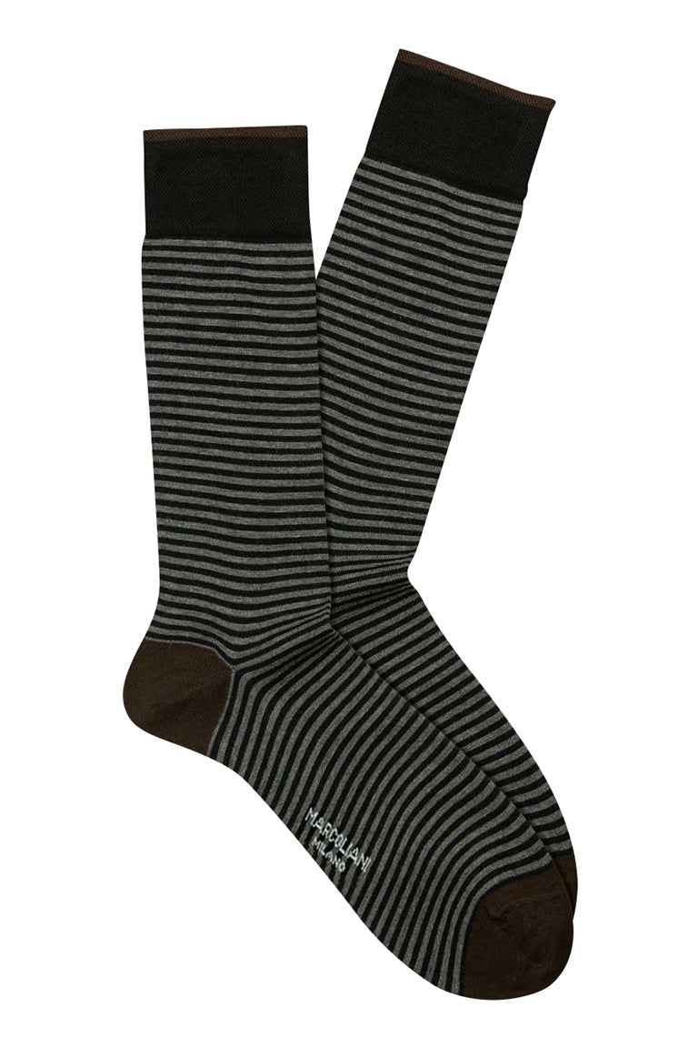 Marcoliani Pima Cotton Palio Stripe Black & Asphalt Socks