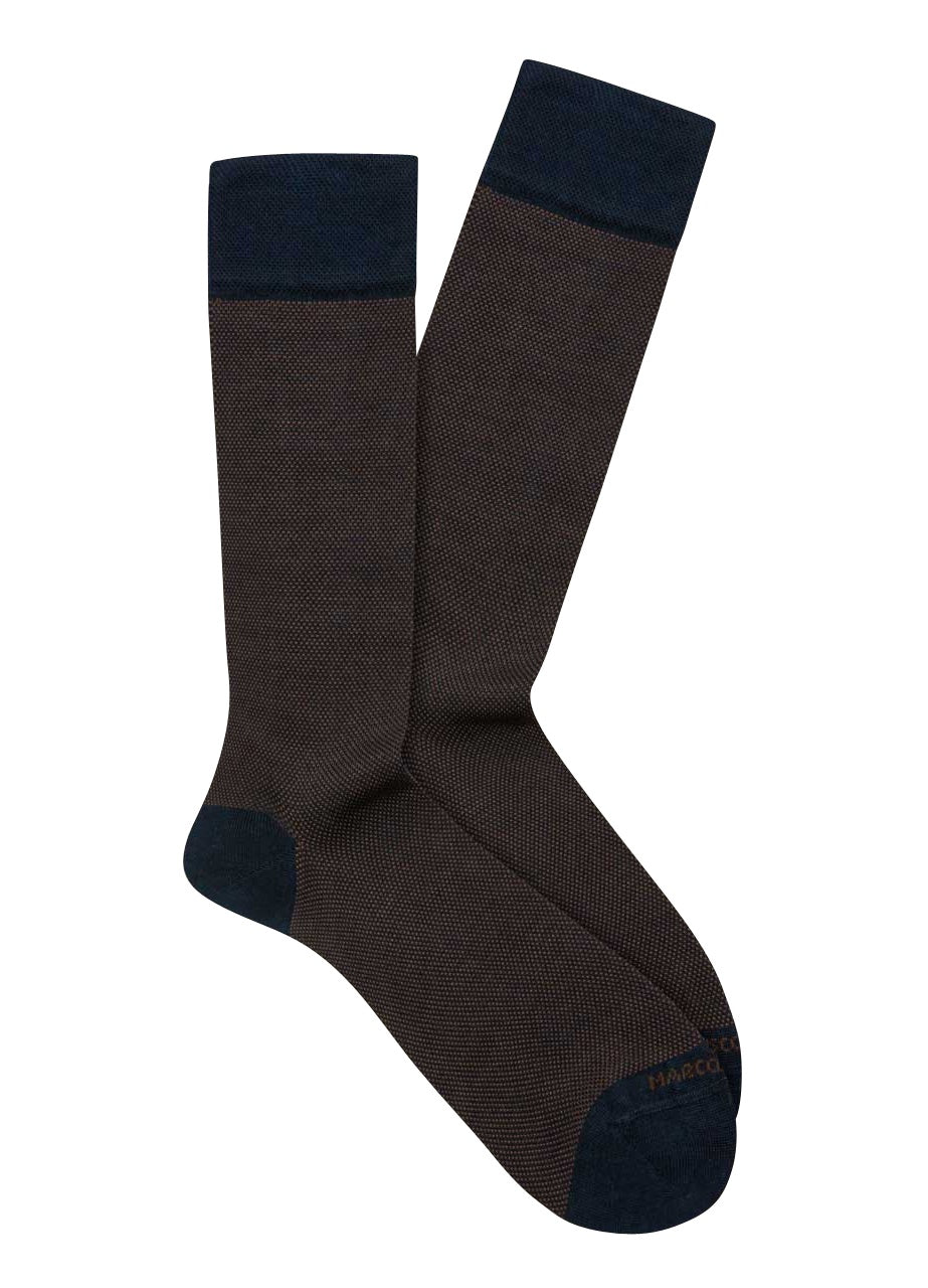 Marcoliani Navy & Brown Classic Birdseye Socks