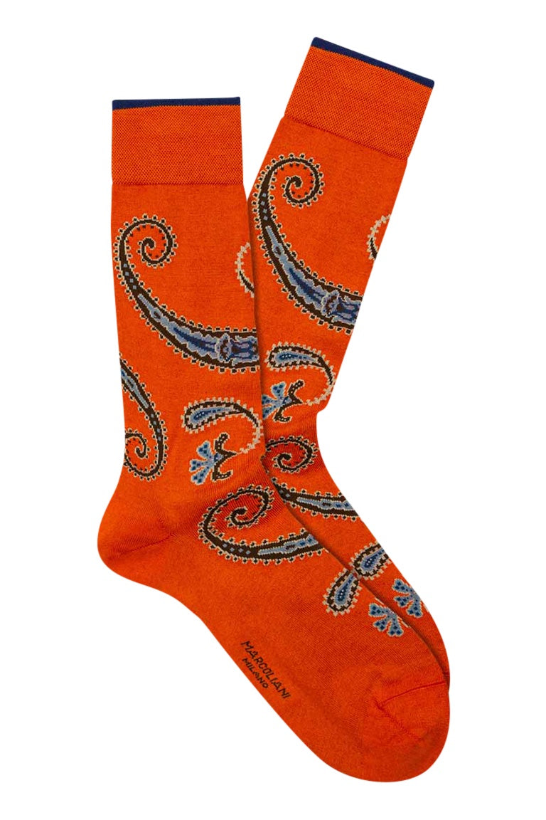 Marcoliani Pima Cotton Orange & Navy Paisley Socks