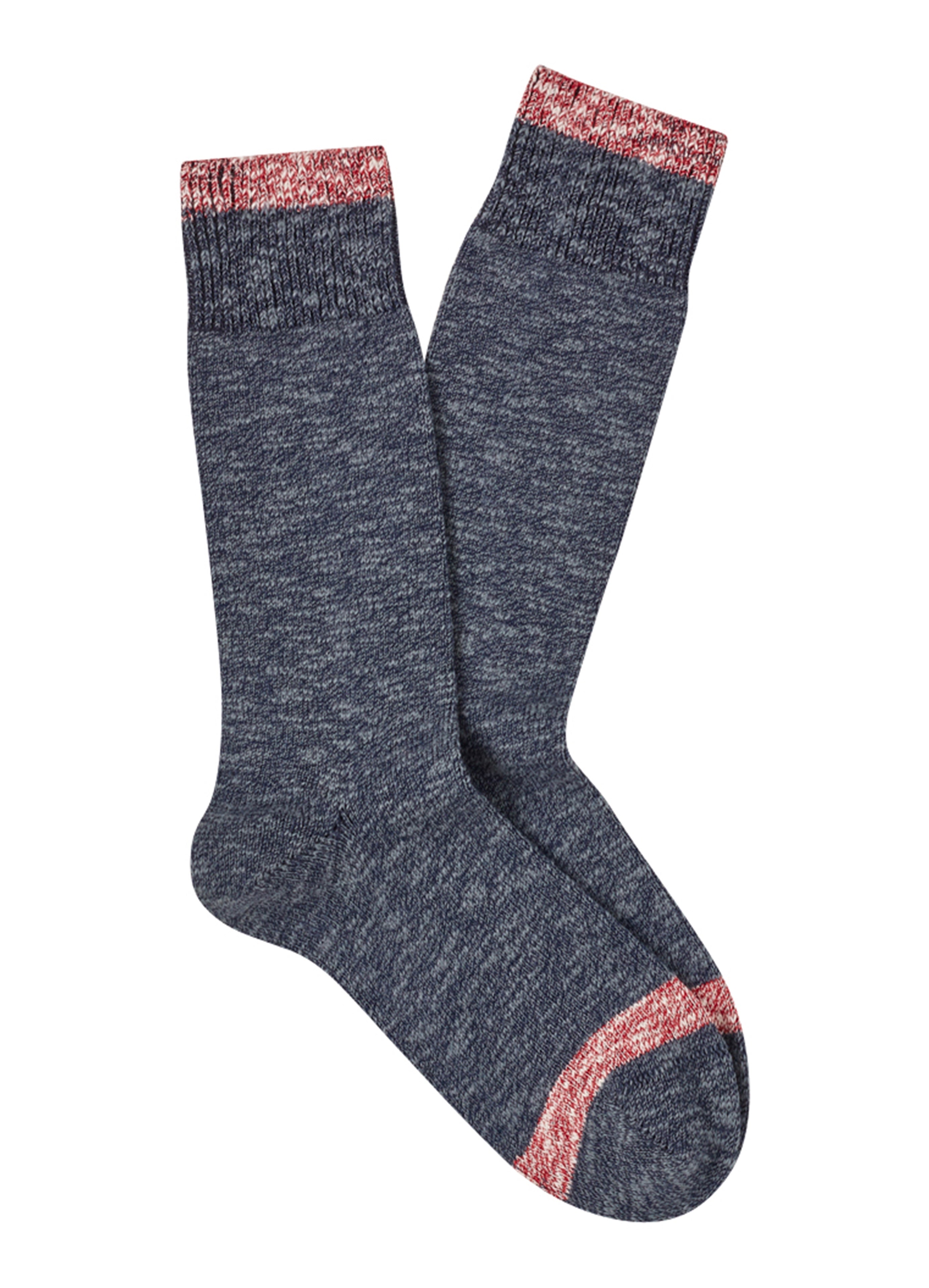 Marcoliani Grey & Red Marbled Contrast Tip Socks