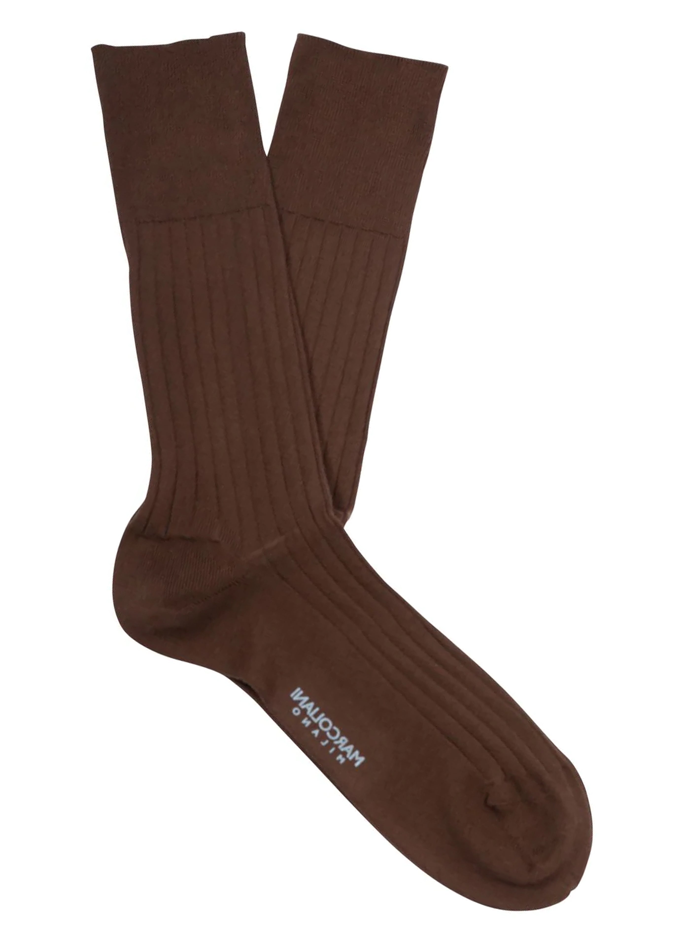 Marcoliani Dark Brown Mid Calf Cotton Dress Socks