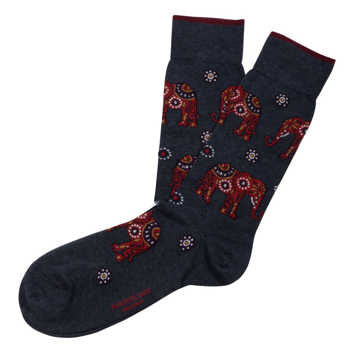 Marcoliani Pima Cotton Indigo & Red Elephant Socks