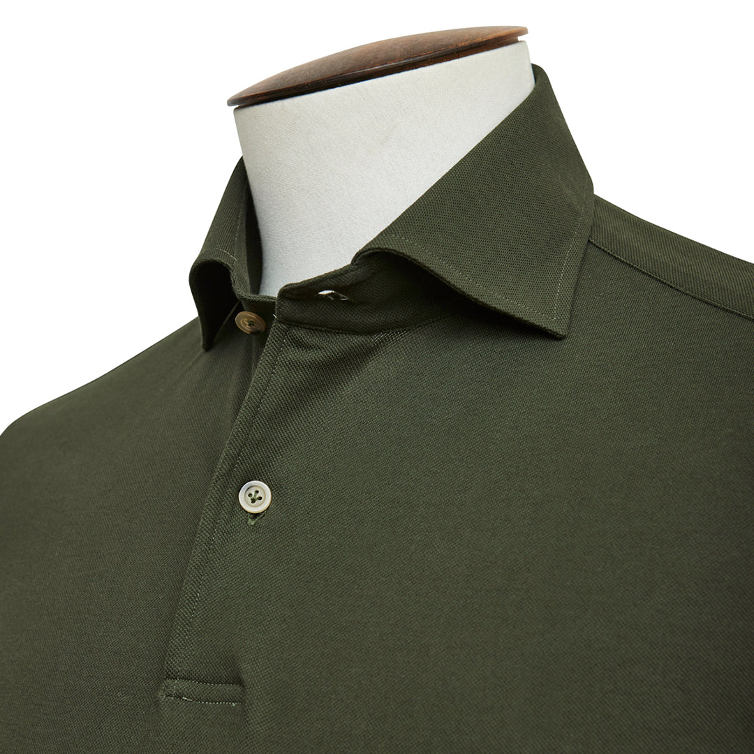 Olive Cutaway Collar Polo Shirt
