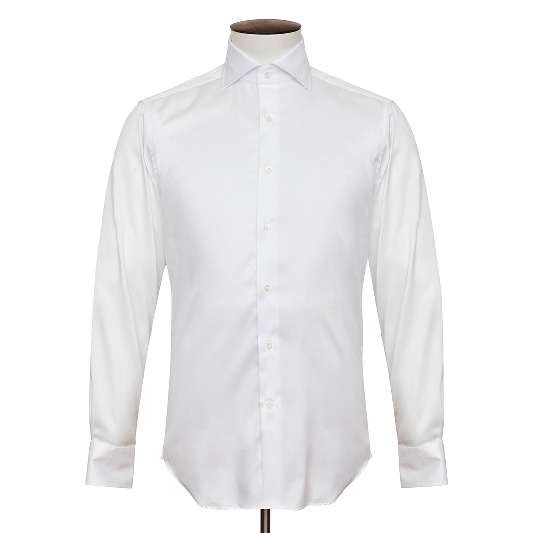 Classic White Twill Semi-Spread Collar Acton Shirt