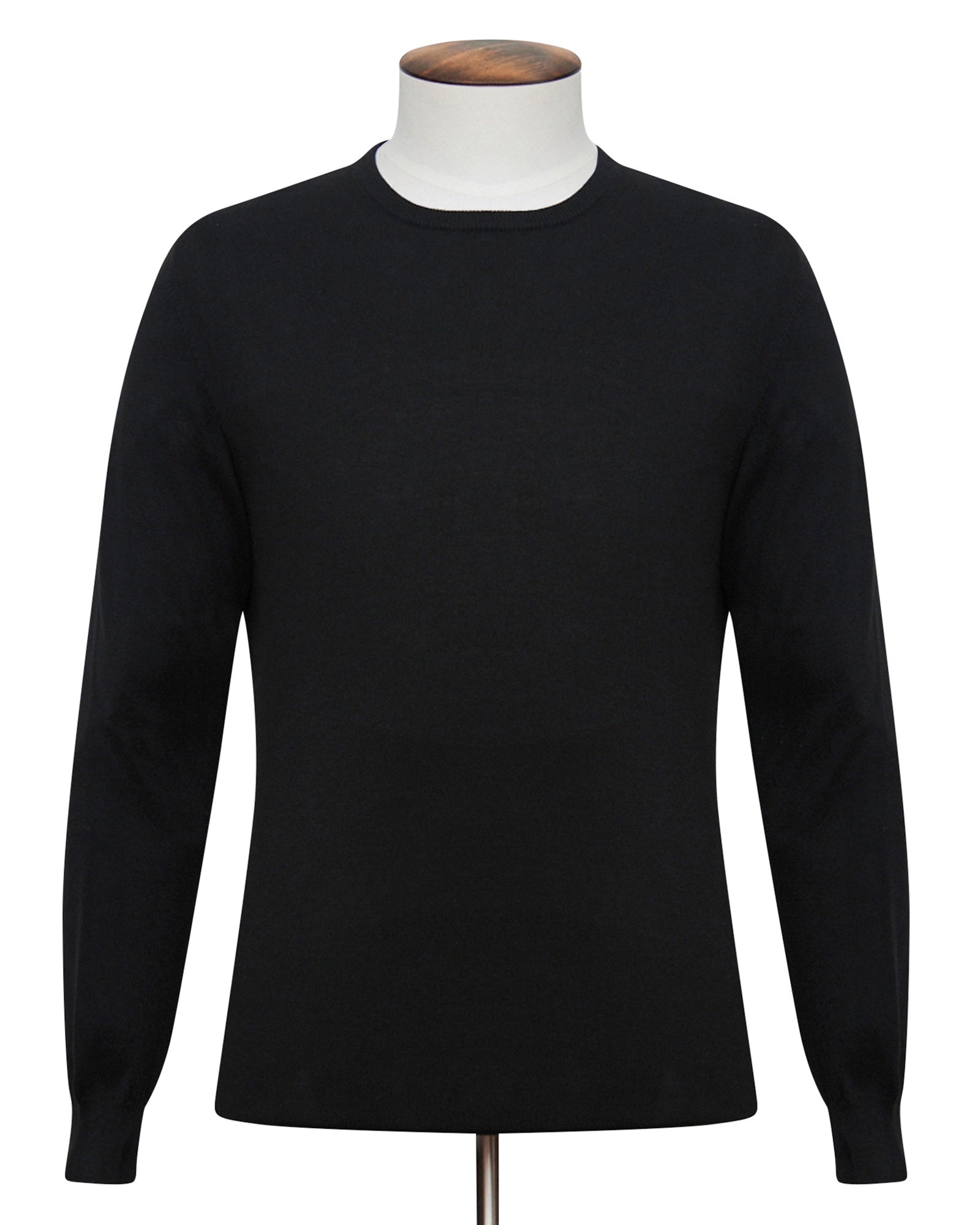 Black Cotton Ribbed Crewneck Sweater