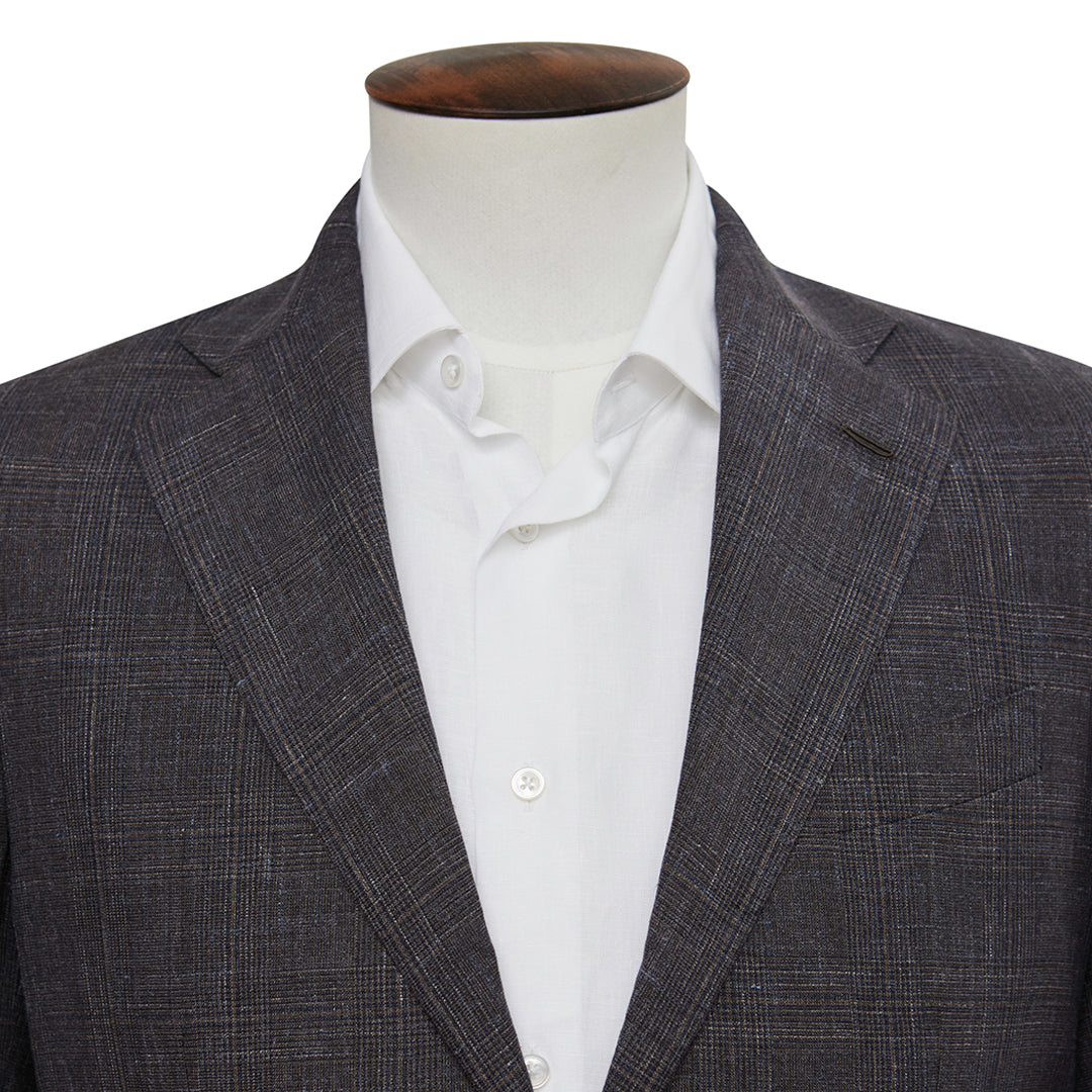 Dusty Grey Wool Linen Silk Glen Check Blazer