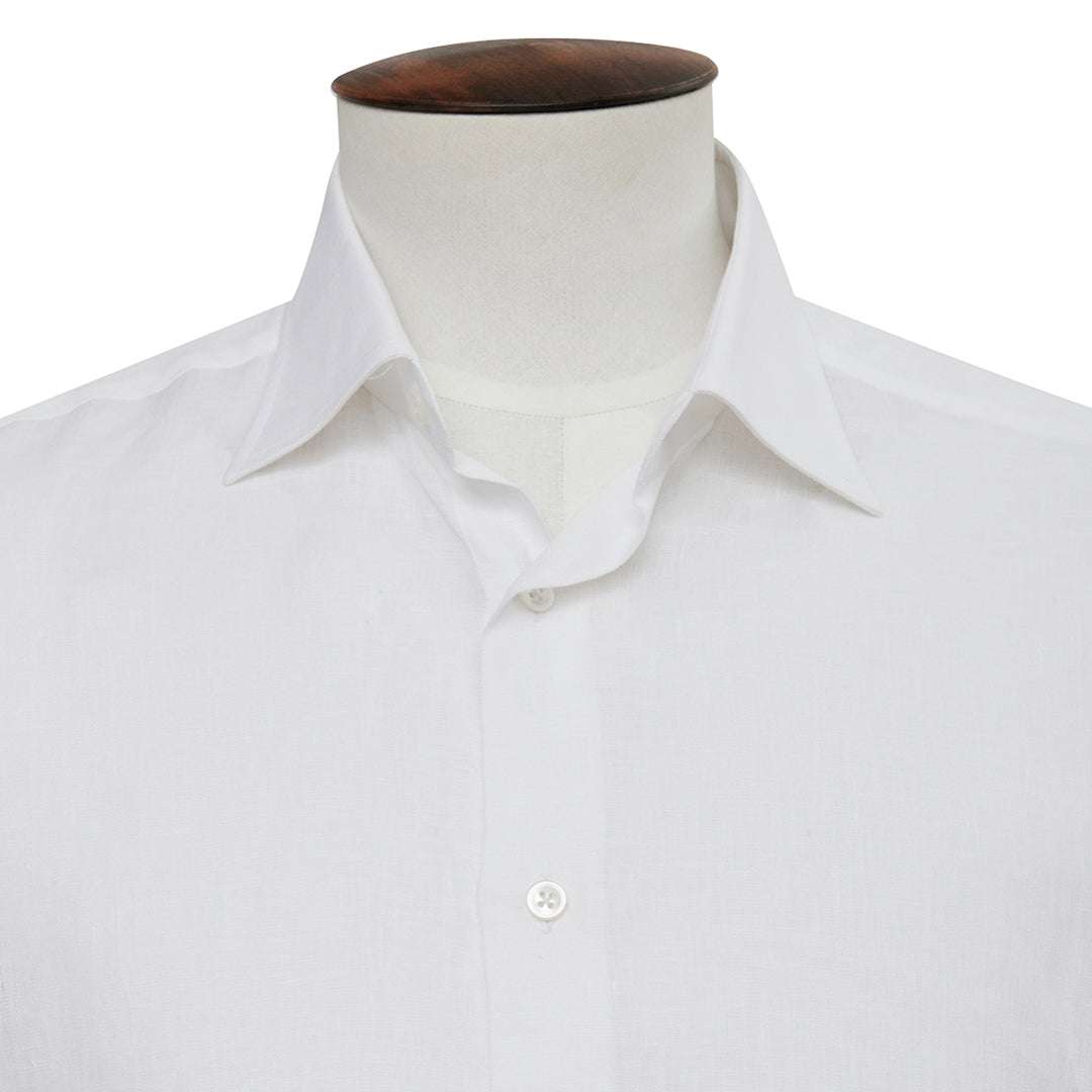 White Linen Spread Collar Shirt