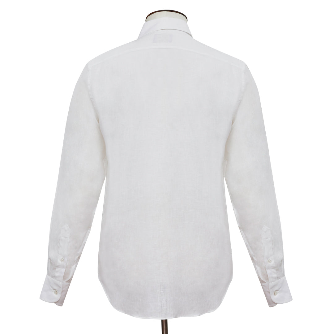 White Linen Spread Collar Shirt