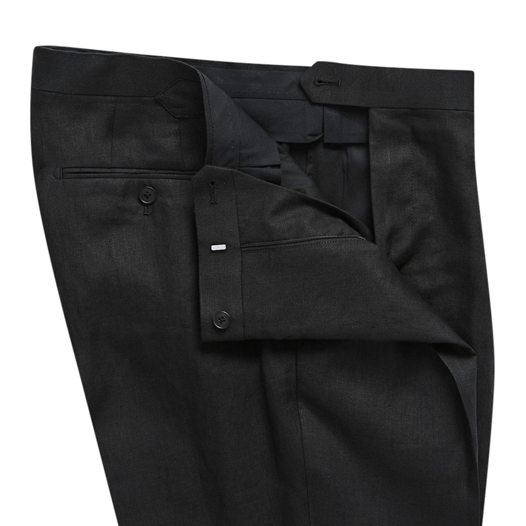 Black Summer Pleated Linen Trouser