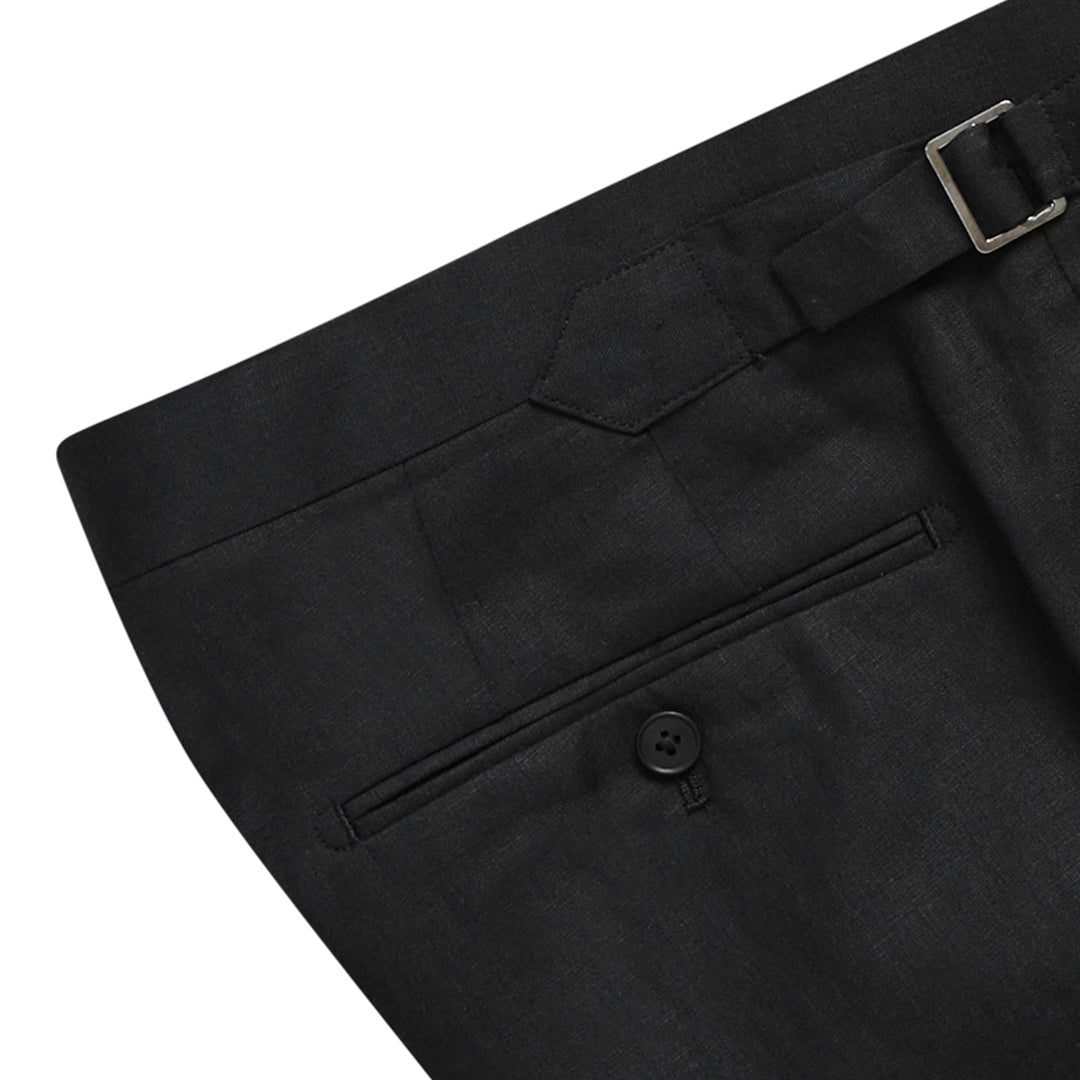 Black Summer Pleated Linen Trouser
