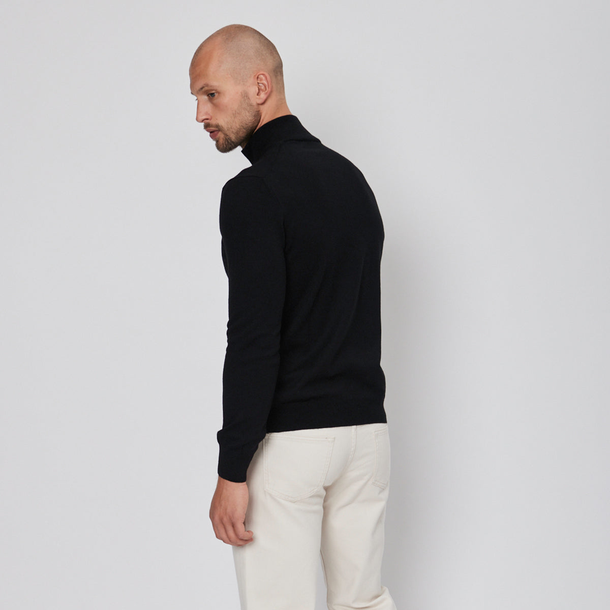 Black Wool Fine Merino Half Zip Sweater
