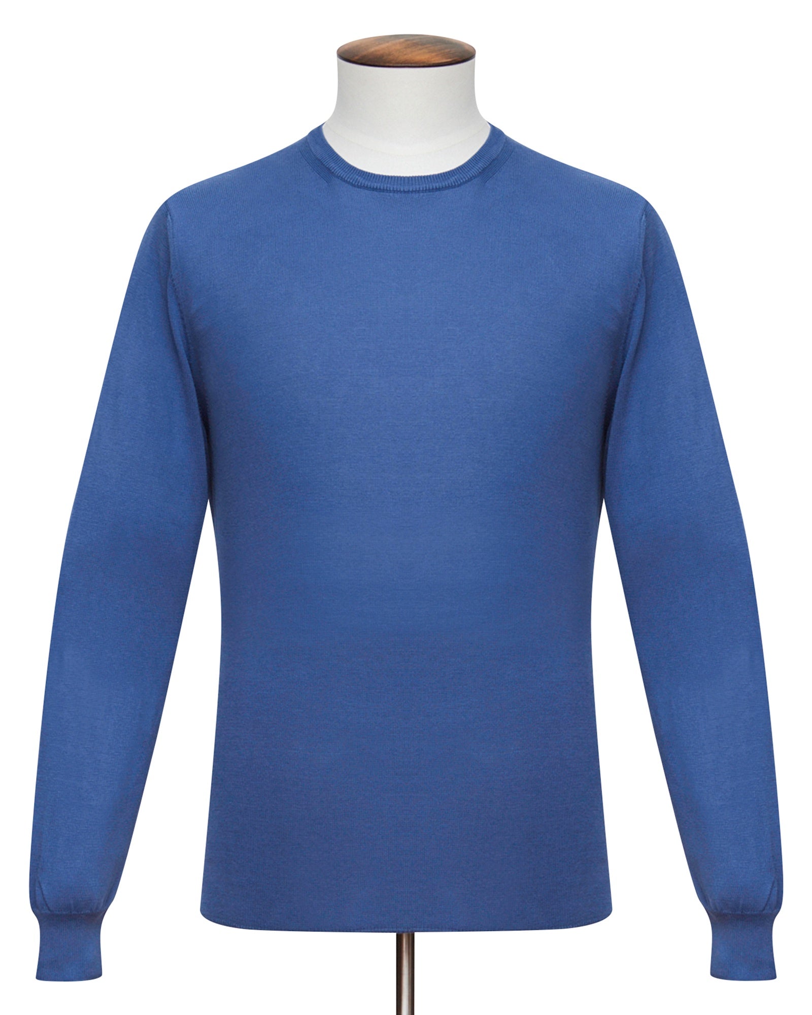 Marine Blue Cotton Ribbed Crewneck Sweater