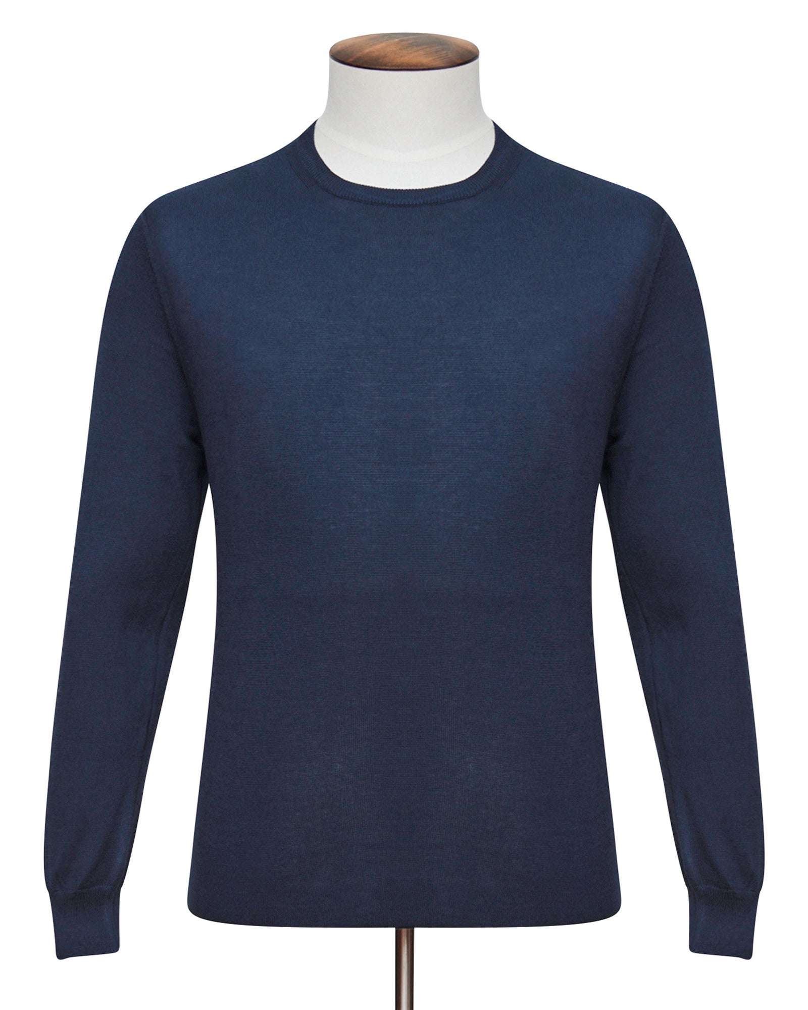Dark Navy Cotton Ribbed Crewneck Sweater