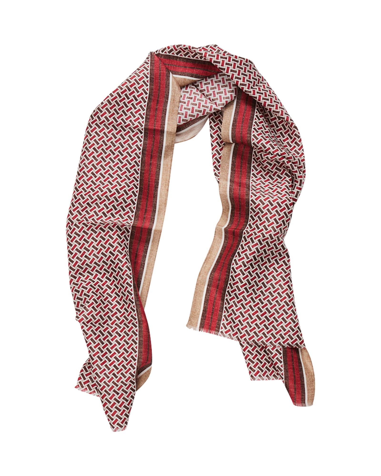 Livigno Red & Brown Weave Printed Silk Scarf