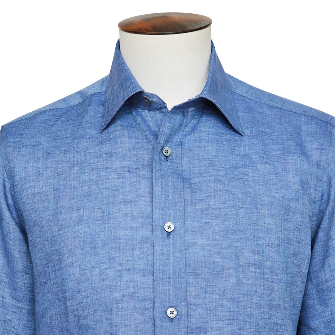 Cerulean Blue Linen Spread Collar Shirt