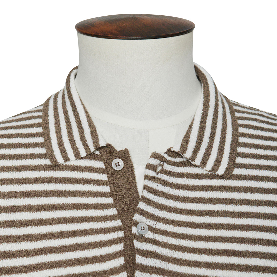 Cocoa Micro Bouclé Stripe Polo Shirt