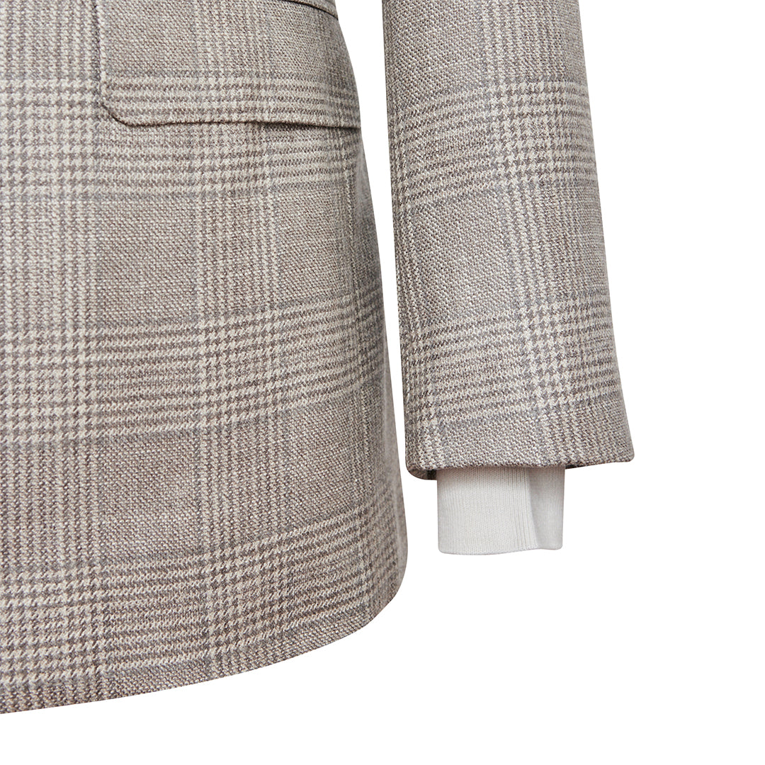 Beige Grey Wool, Silk & Cashmere Glencheck Blazer