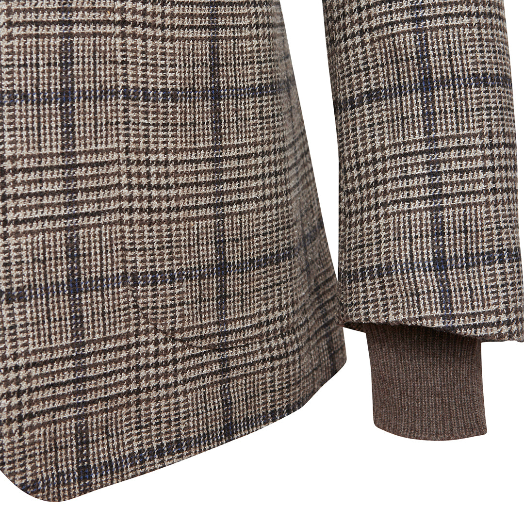 Mixed Brown Wool, Silk & Cashmere with Blue Glencheck Blazer