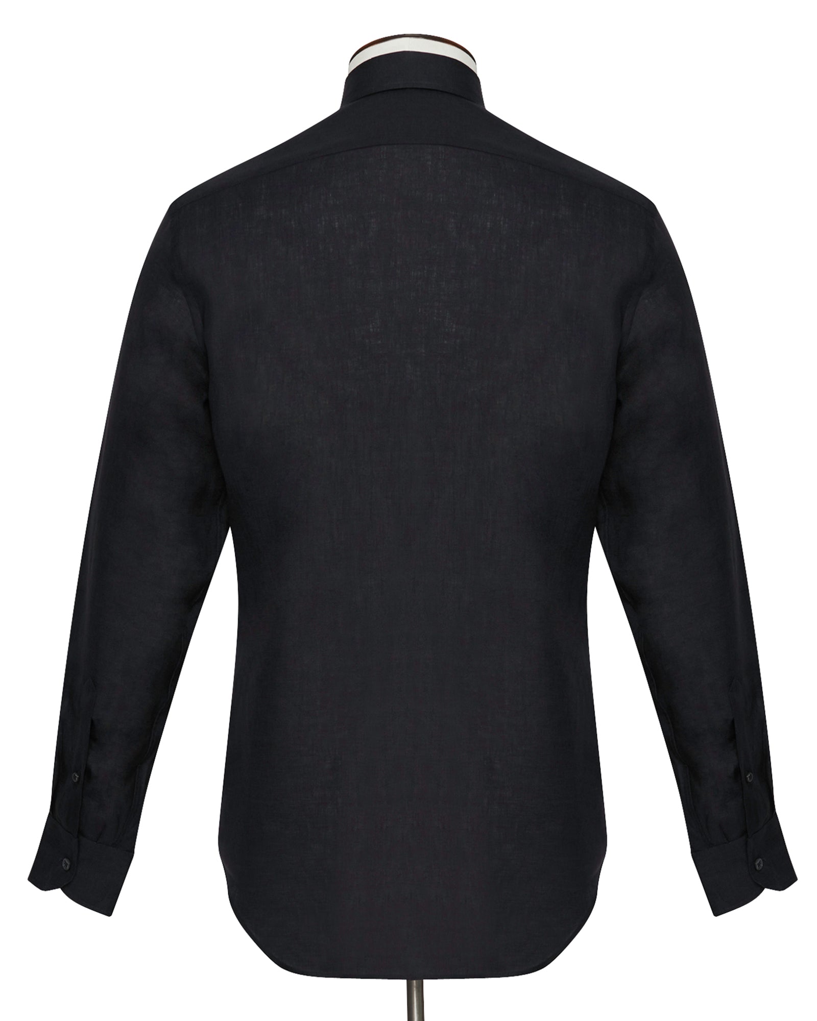 Deep Black Linen Spread Collar Shirt