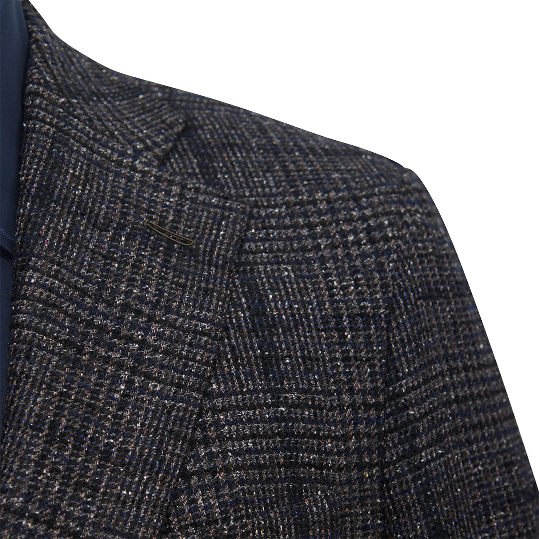 Brown Wool, Silk & Cashmere with Dark Overcheck Blazer