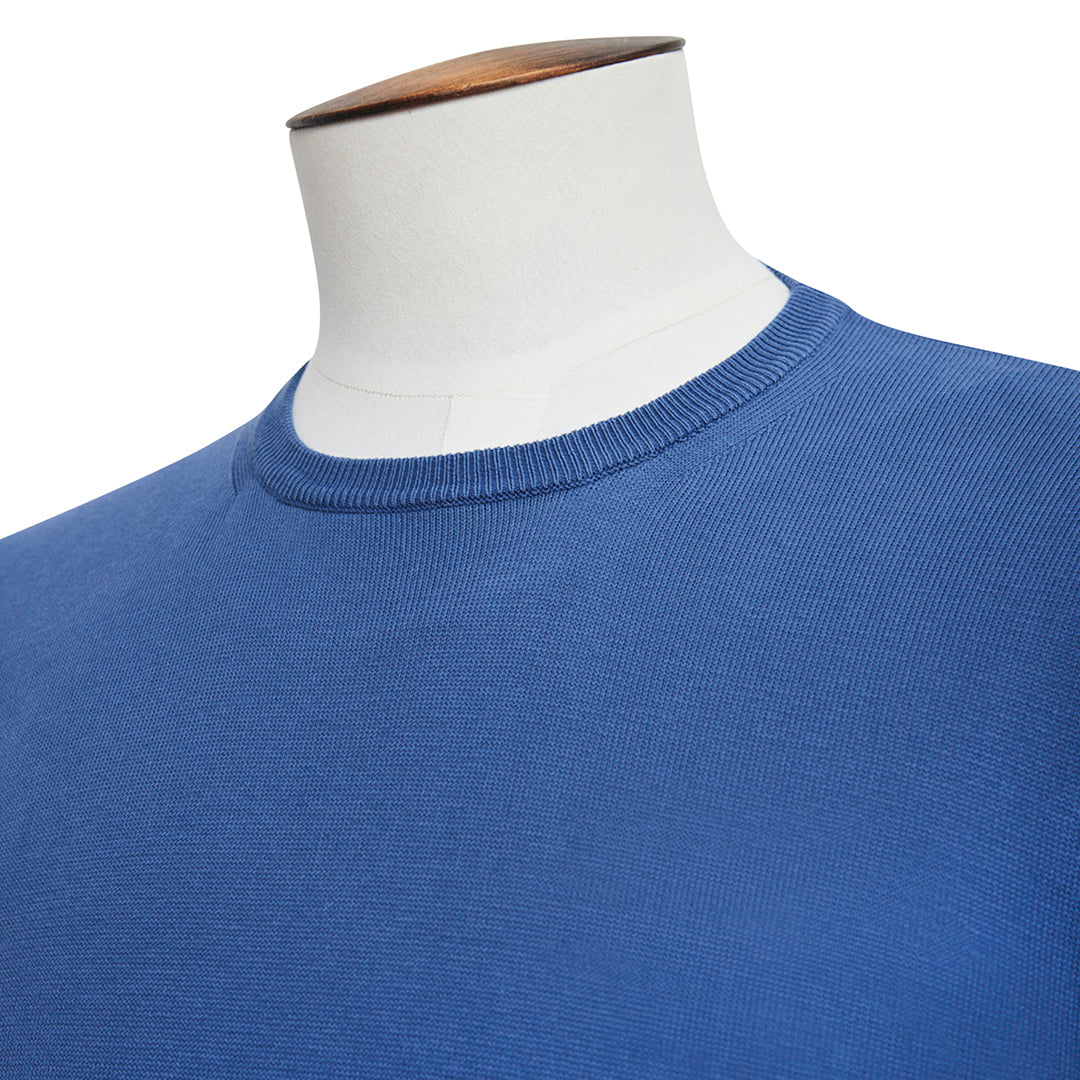 Marine Blue Cotton Ribbed Crewneck Sweater