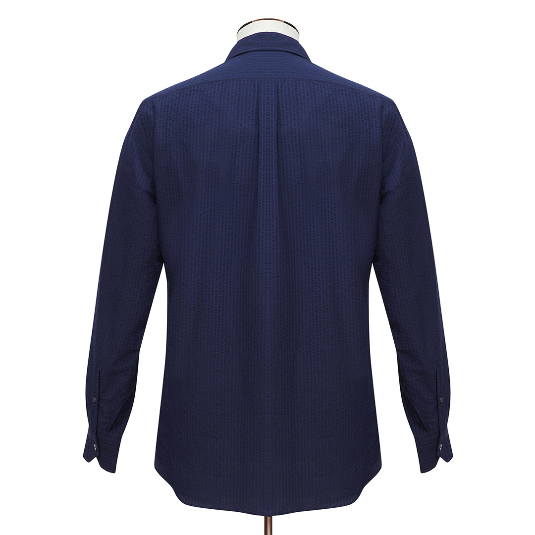 French Blue Cotton Seersucker Overshirt