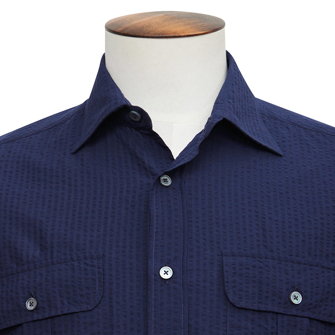French Blue Cotton Seersucker Overshirt