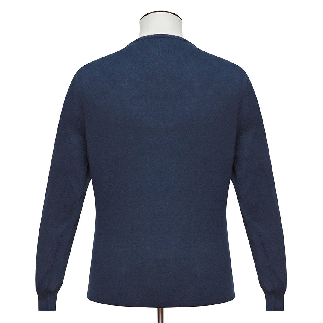 Dark Navy Cotton Ribbed Crewneck Sweater