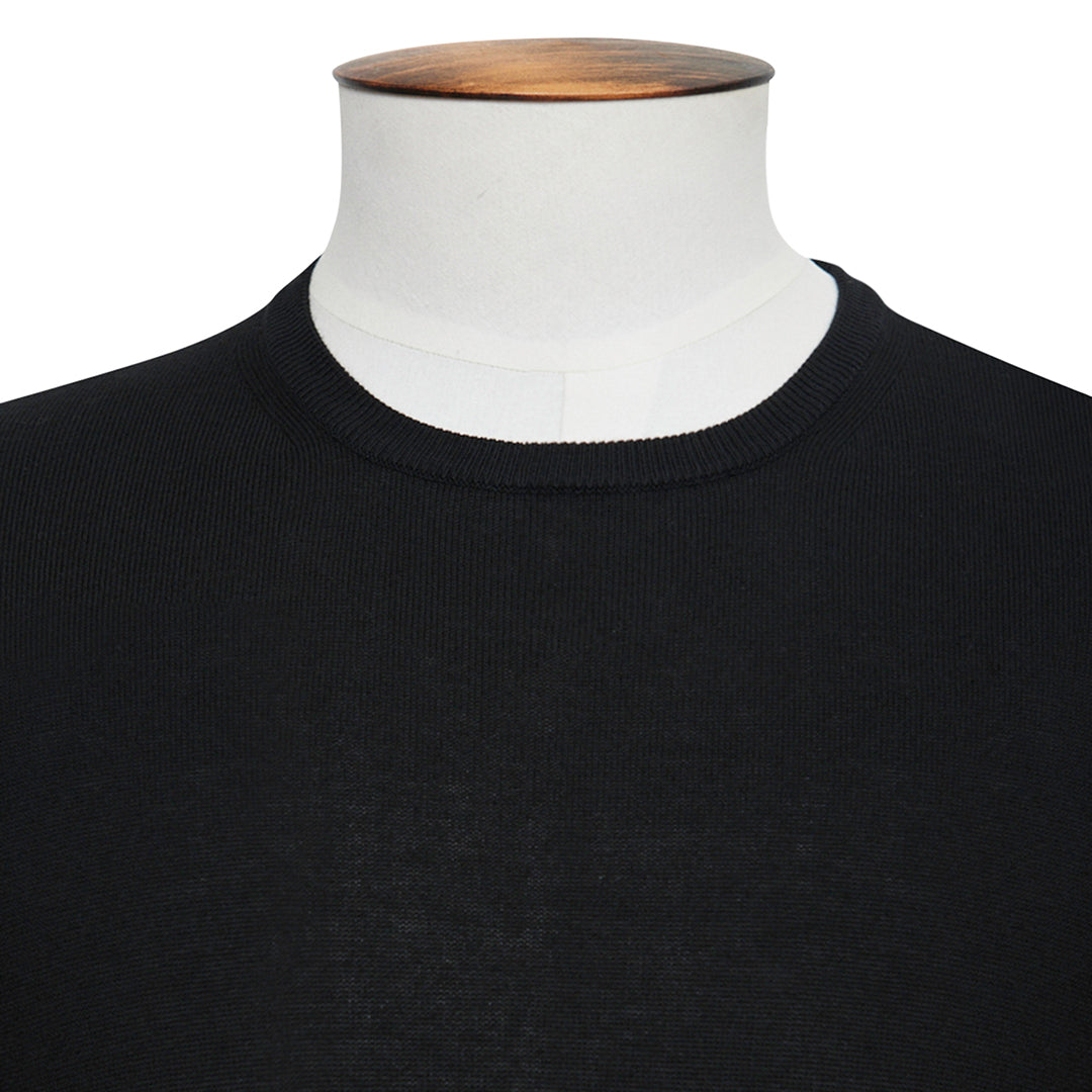 Black Cotton Ribbed Crewneck Sweater