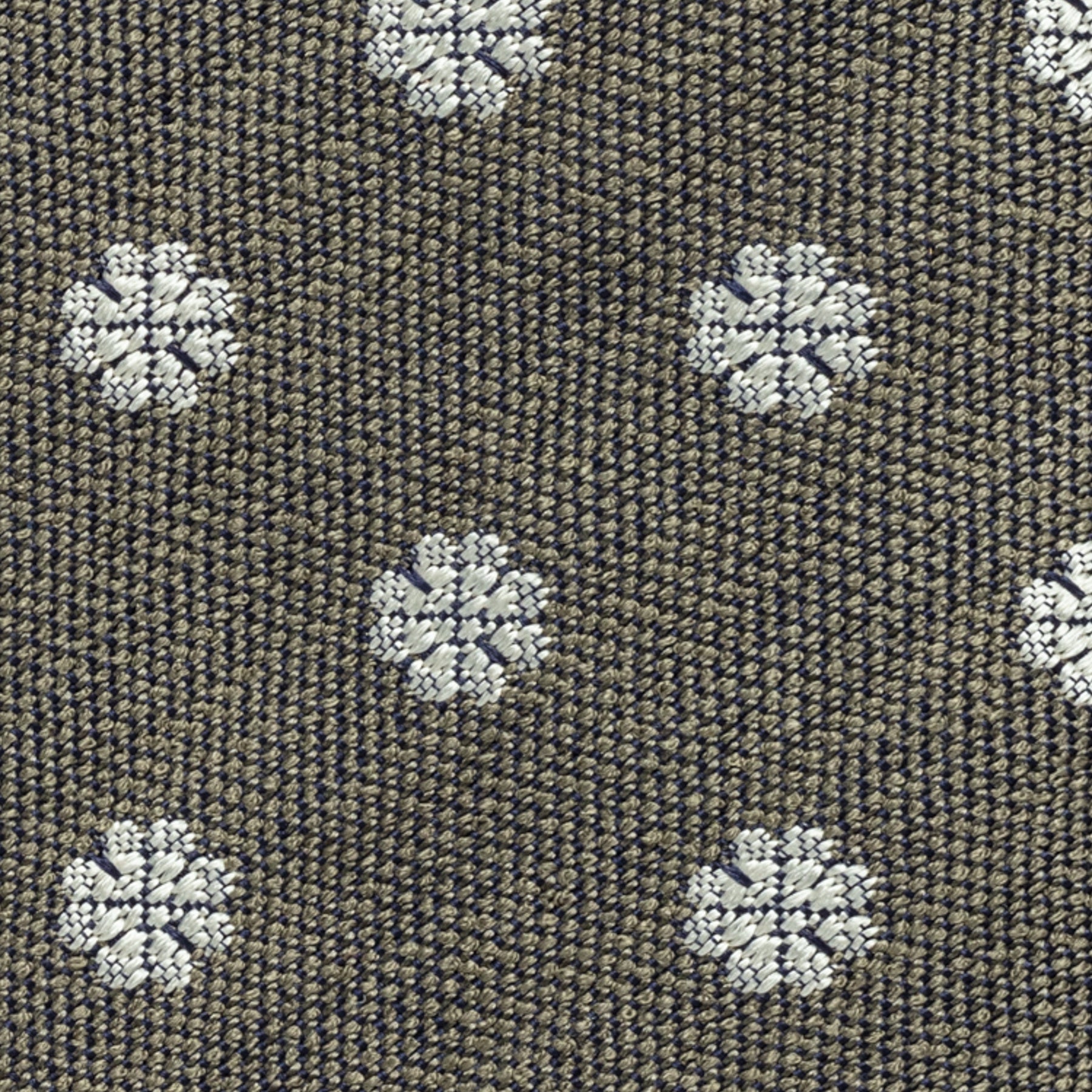 Mustard Green Bouclé Silk Jacquard Tie with Beige Flowers