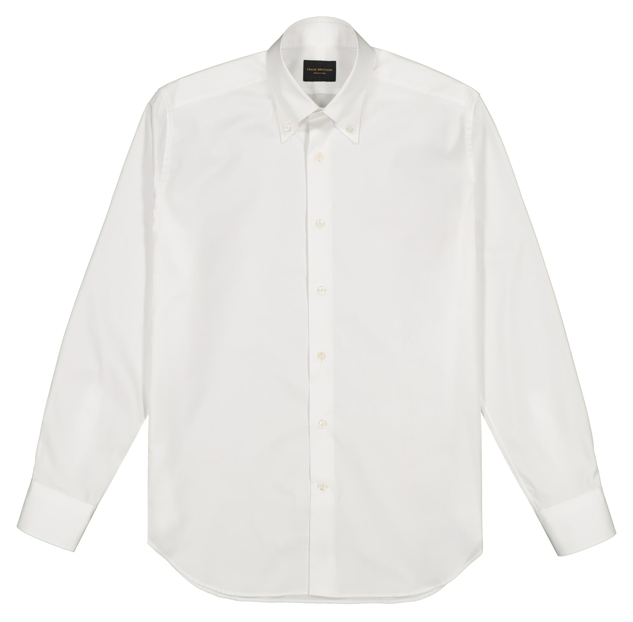 White Cotton Oxford-Cloth Long Point Button-Down Shirt